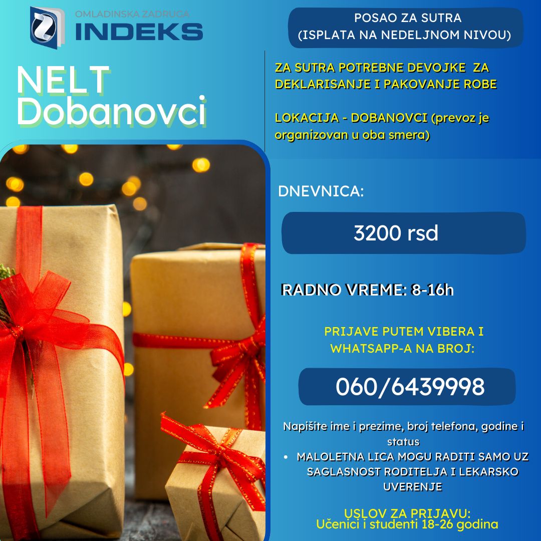 ZA SUTRA POTREBNE DEVOJKE ZA DEKLARISANJE ROBE U DOBANOVCIMA