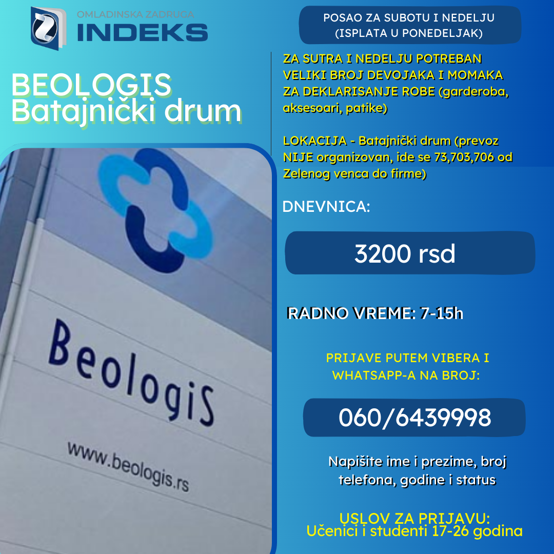Za sutra i nedelju potrebni momci i devojke za deklarisanje robe na Batajničkom drumu.